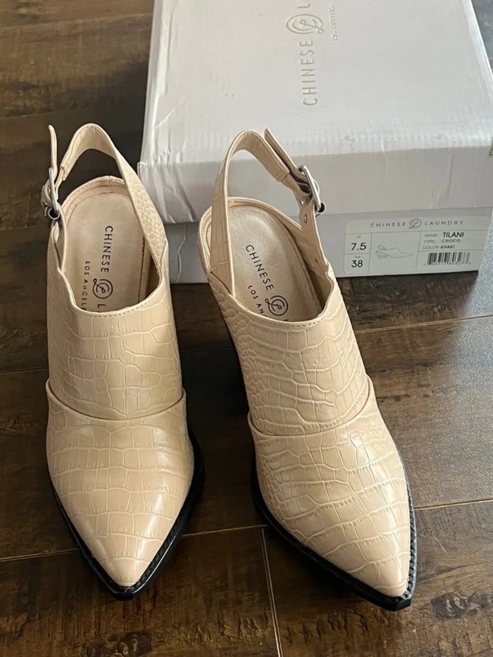 Chinese Laundry Tilani Pointed-Toe Heeled Booties Beige & Black US 7.5 Like New